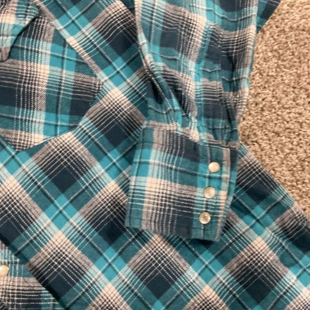 Wrangler Wrancher Pearl Snap Western Shirt Men's XLT Blue Plaid Cowboy